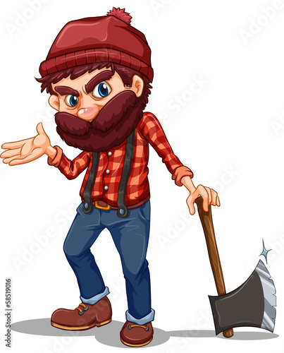 A lumberjack holding a sharp axe