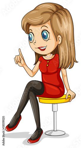 A beautiful businesswoman sitting on a yellow chair