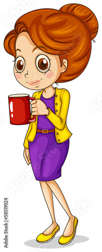 A girl holding a red mug