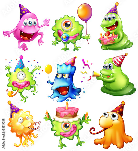 Happy monsters celebrating a birthday