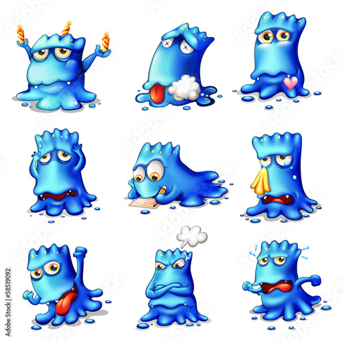 Nine blue monsters