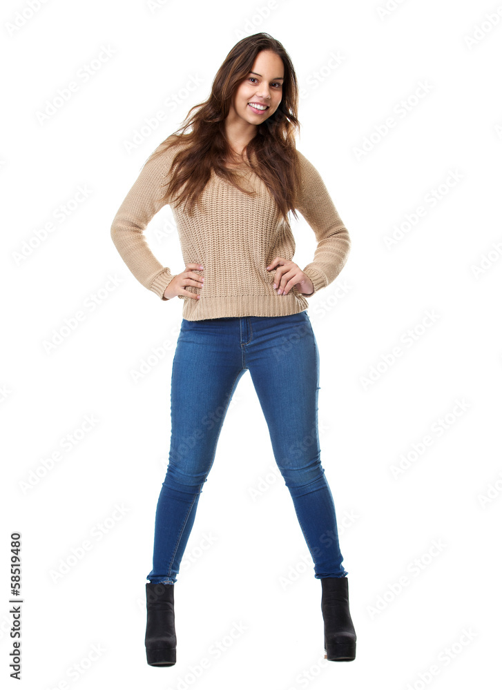 Beautiful young woman smiling with hands on hips Beautiful young woman smiling with hands on hips