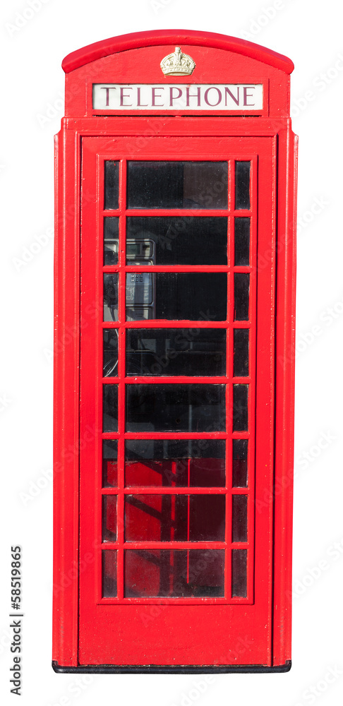 Red Telephone Box on White - obrazy, fototapety, plakaty 