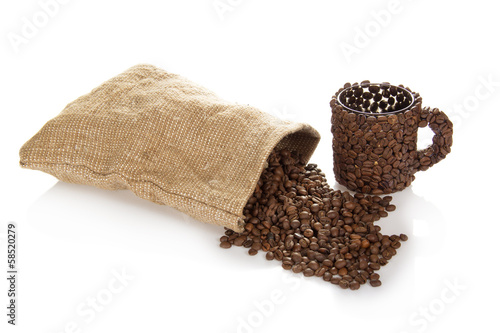 Coffee grains which have dropped out of a sack