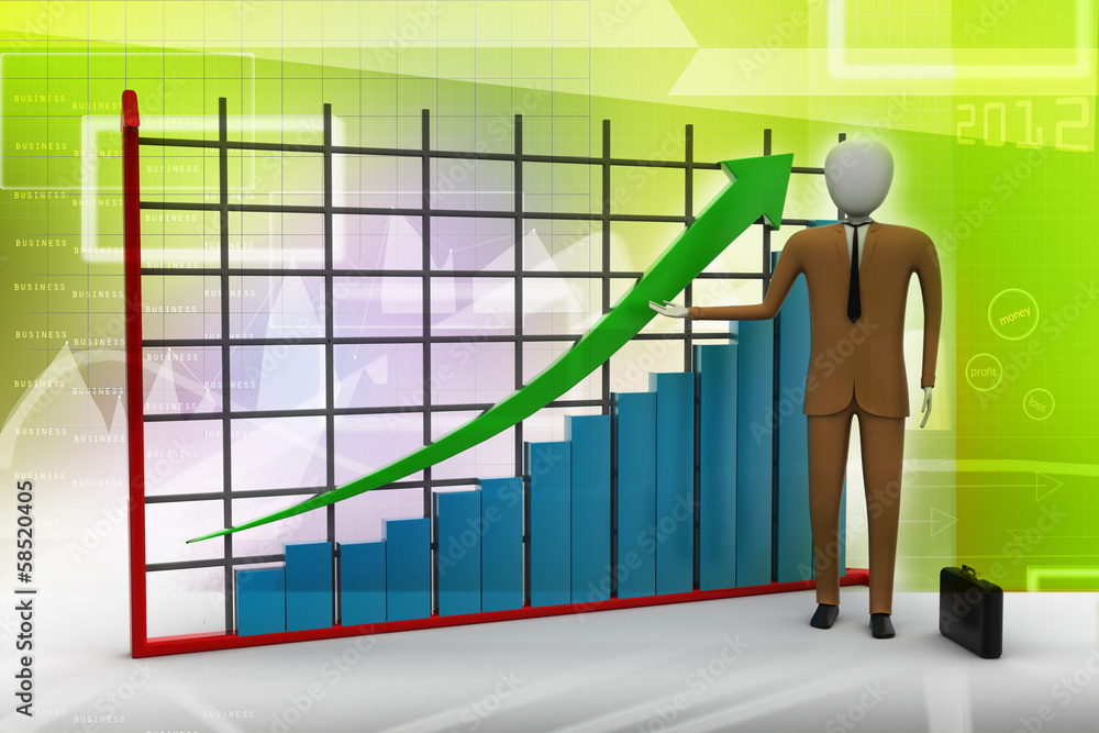 business man standing near a financial graph business man standing near a financial graph