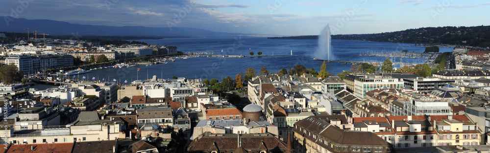 View at the town of Geneva and lake Leman on Switzerland