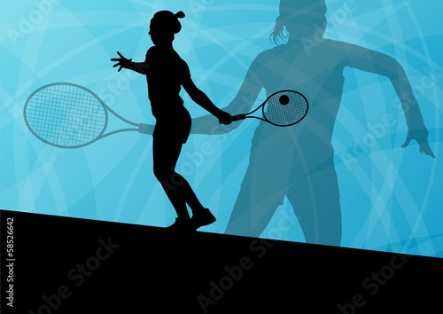 Teenager tennis players active sport silhouettes vector backgrou