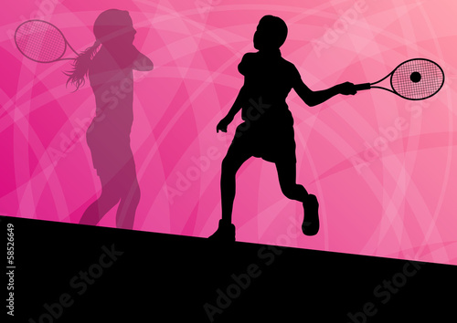 Teenager tennis players active sport silhouettes vector backgrou