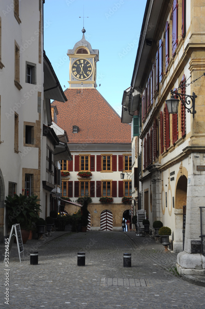 The medieval town of Murten on Switzerland