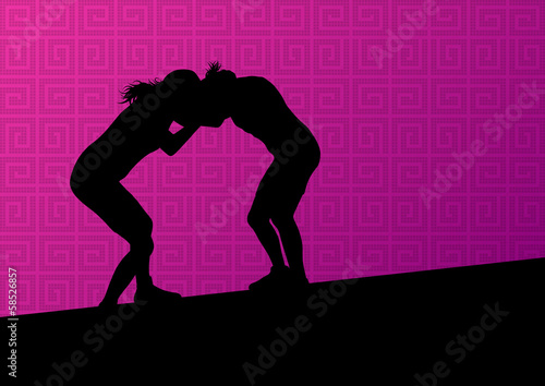 Greek roman wrestling active young women sport silhouettes vecto