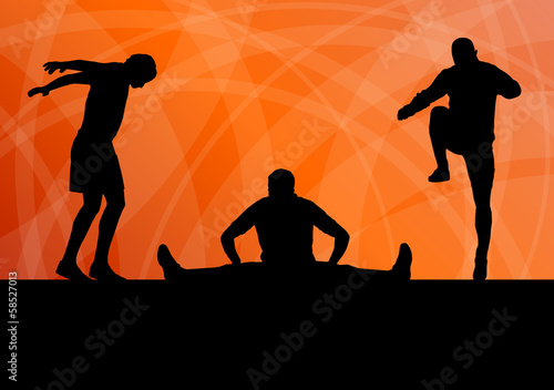 Man stretching exercise warming up vector background