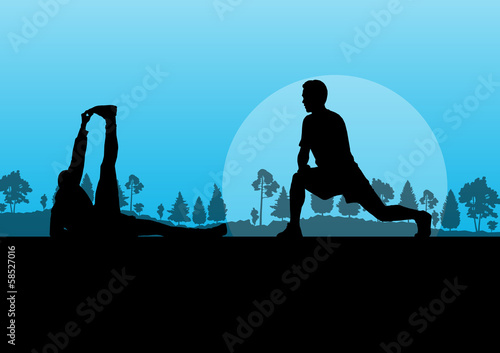 Man stretching exercise warming up vector background