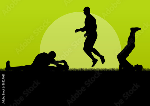Man stretching exercise warming up vector background