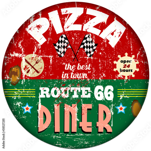 vintage route 66 pizza / diner sign, retro, vector eps 10