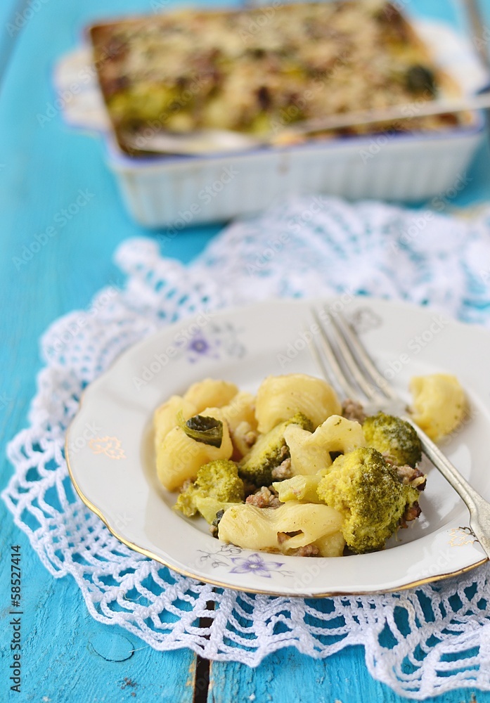 Baked pasta with meat and vegetables. Baked pasta with meat and vegetables.
