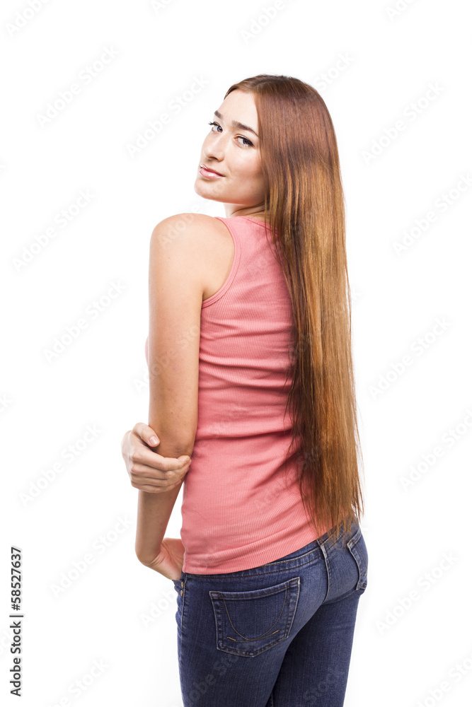 Young student woman posing over white background Young student woman posing over white background