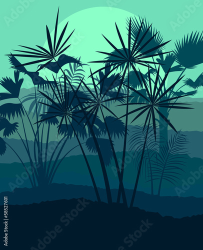 Exotic forest jungle leaves, grass and herbs wild untamed nature