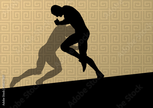 Greek roman wrestling active men sport silhouettes vector abstra