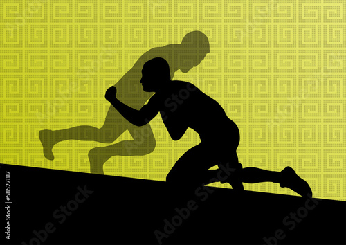 Greek roman wrestling active men sport silhouettes vector abstra