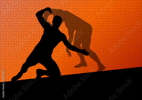 Greek roman wrestling active men sport silhouettes vector abstra
