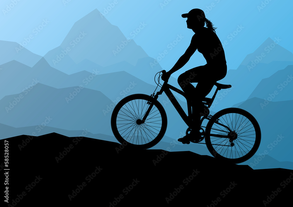 Fototapeta premium Active cyclists bicycle riders in wild mountain nature landscape