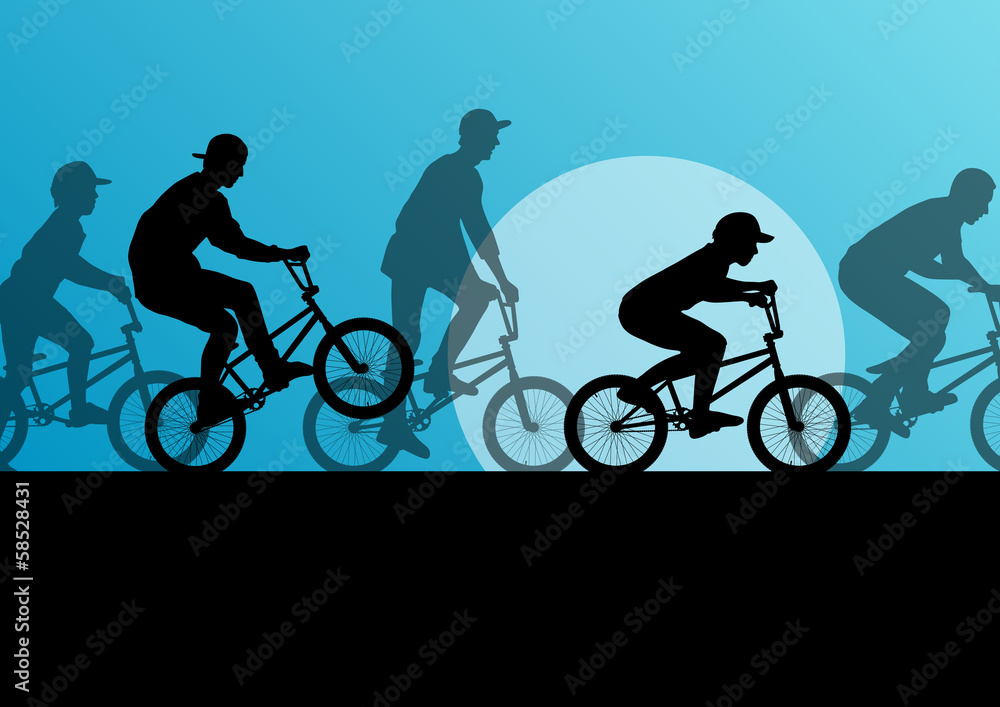 Fototapeta premium Extreme cyclist young active sport silhouettes vector background