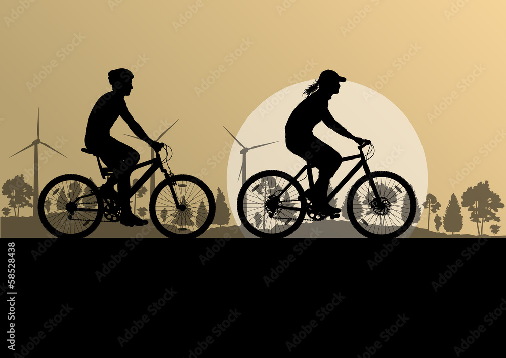 Obraz premium Active cyclists bicycle riders in countryside nature landscape b