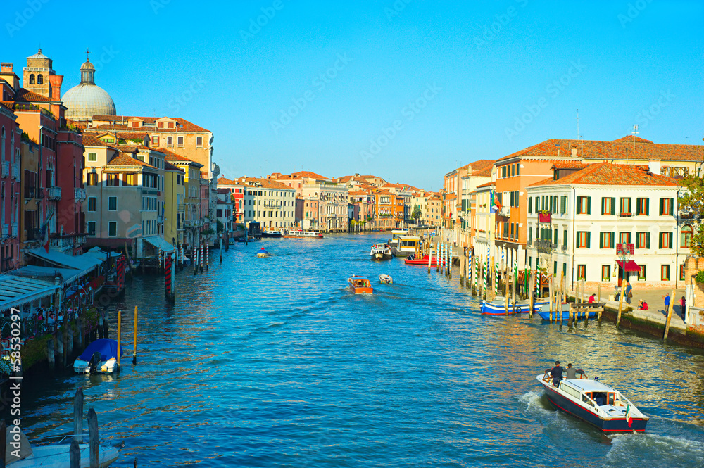 Gorgeous view on famous Venice Canal in the sunset light