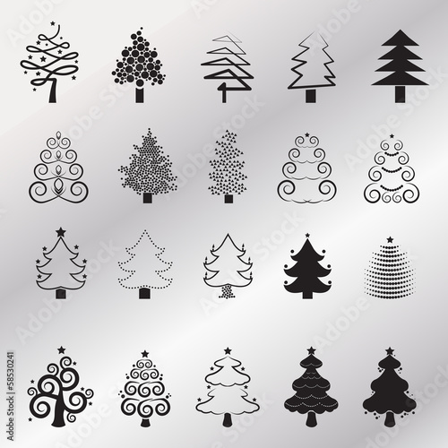 Christmas Tree Icons Set - Isolated On Background