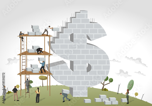 Business people building a money symbol