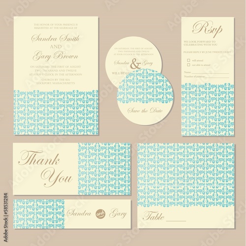 Set of vintage floral wedding invitation cards