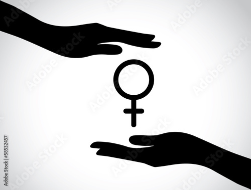 hand silhouette protecting female symbol health services symbol