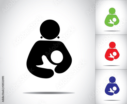 woman holding baby silhouette colorful icons concept design