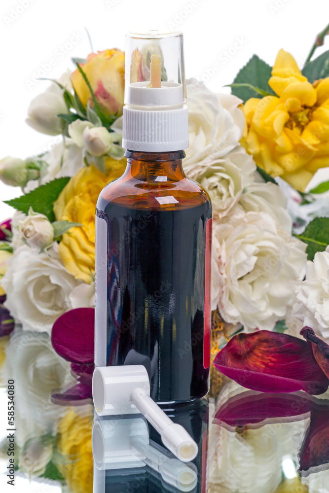 Allergen Aerosol can and flowers Allergen Aerosol can and flowers