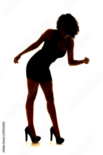 silhouette woman short dress lean arm back