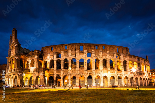 Colosseum in Rome by night, close up, architecture details