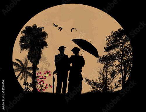 People silhouettes in front of full moon