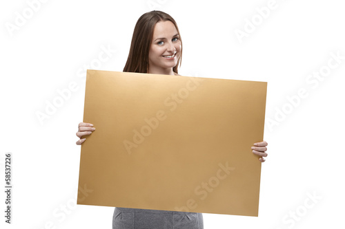 Woman holding golden cardboard