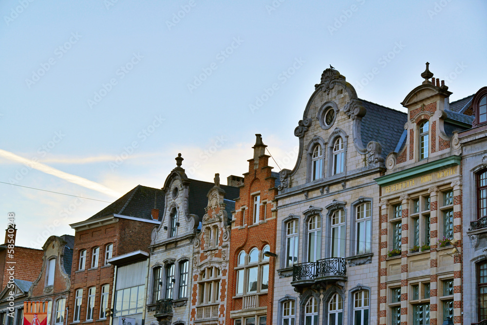 Old houses of Mechelen at sunset. Belgium.