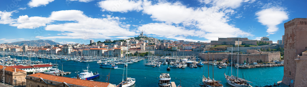 Panoramic view of the Vieux port of Marseille, France