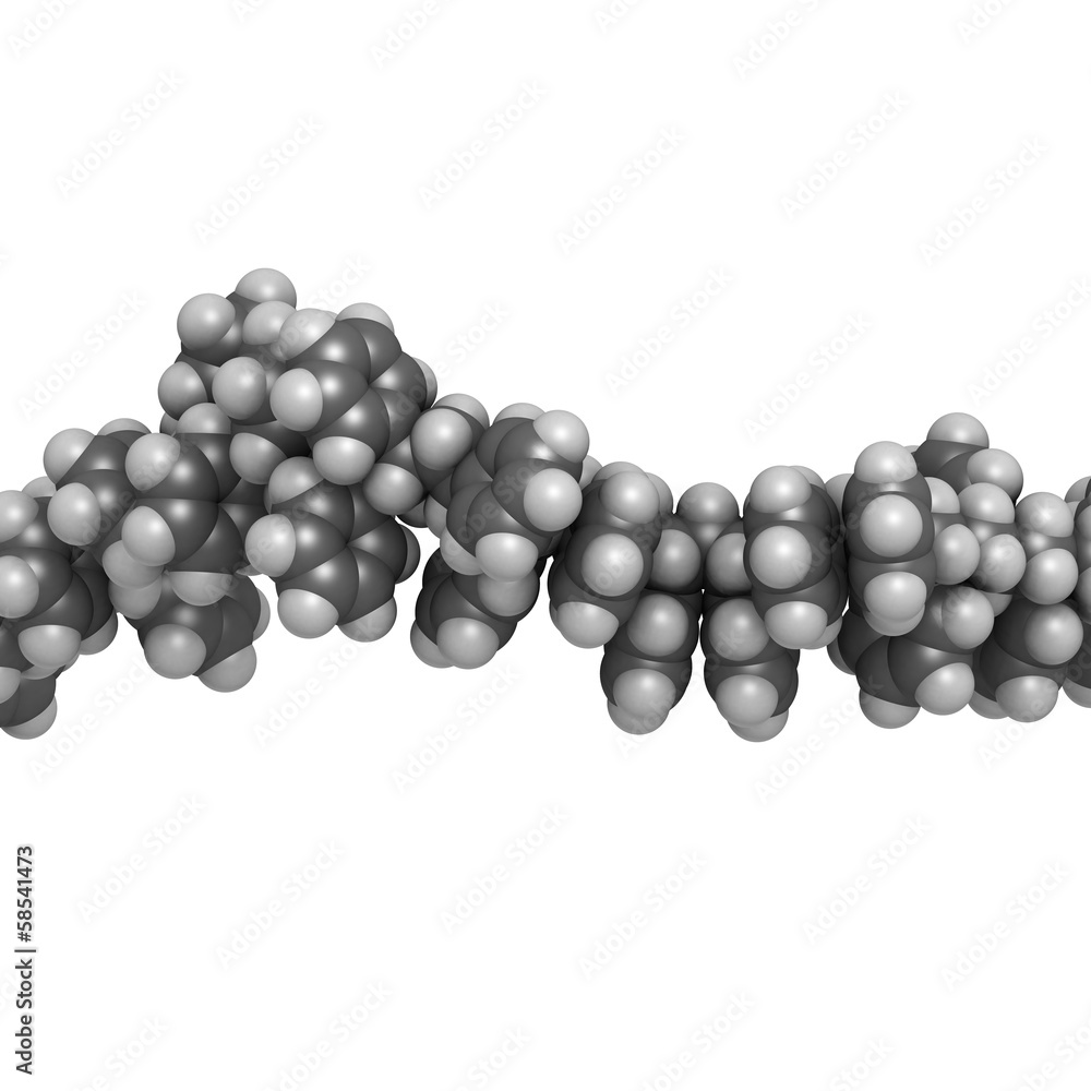 Polystyrene (PS) plastic, chemical structure - linear fragment