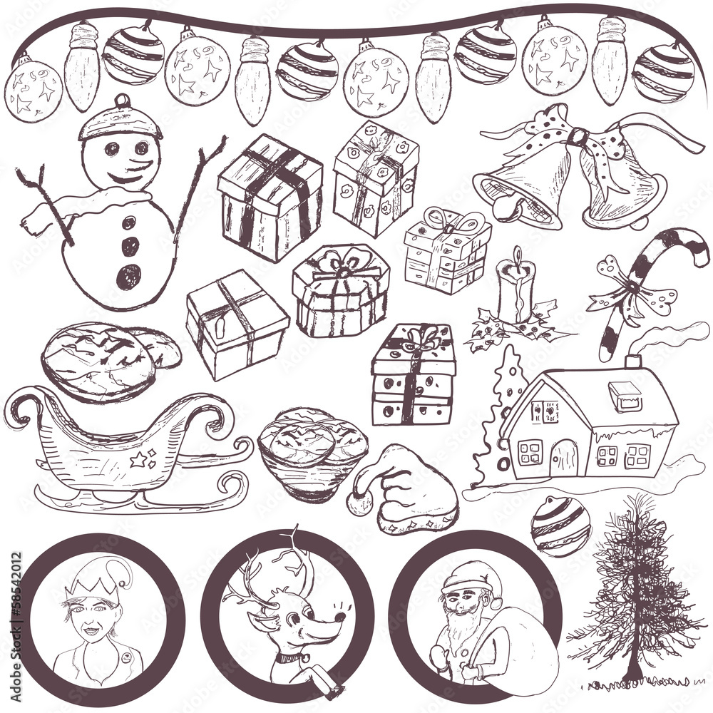 Great Christmas hand drawn doodle  collection