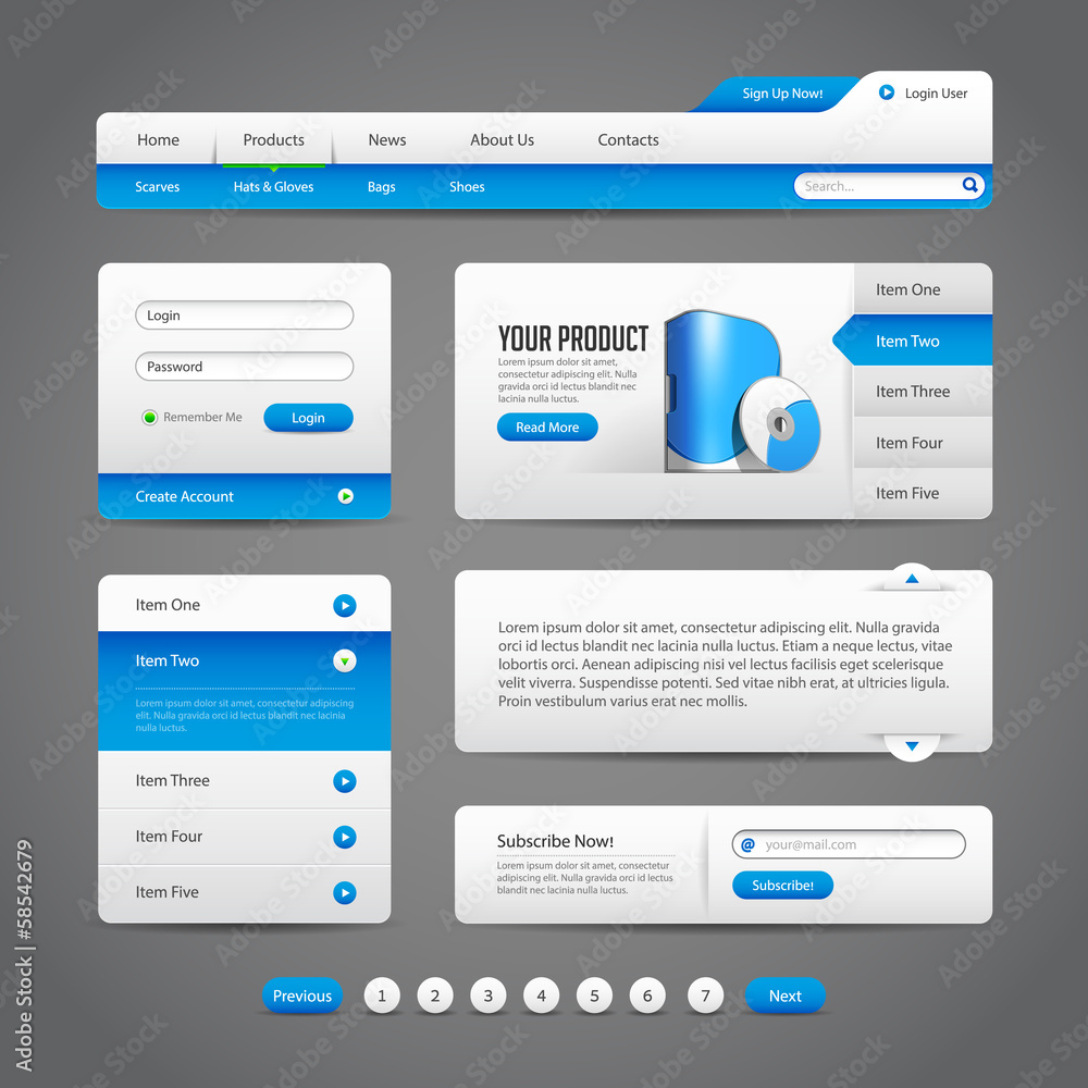 Web UI Controls Elements Gray And Blue On Dark Background 1 Web UI Controls Elements Gray And Blue On Dark Background 1