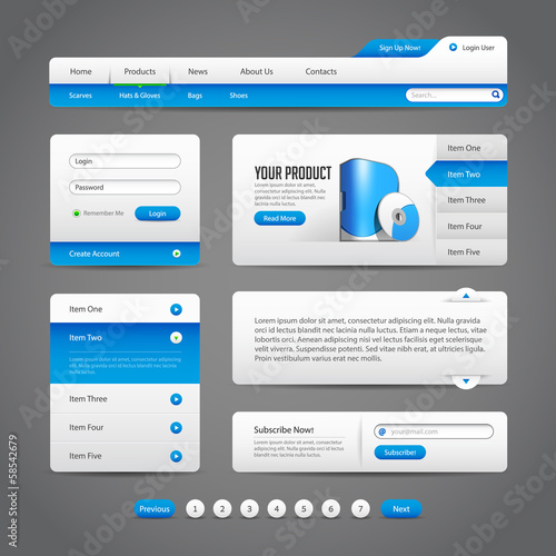 Web UI Controls Elements Gray And Blue On Dark Background 1