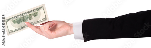 Businessman's hands with dollars isolated
