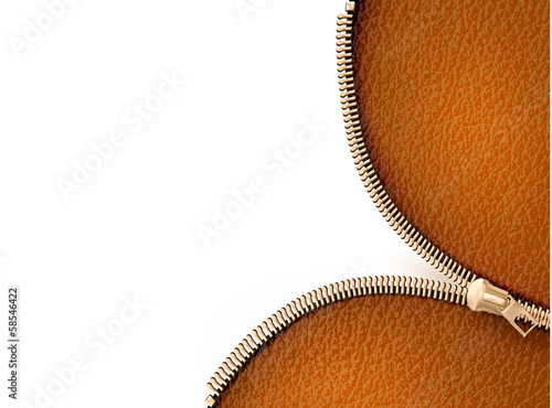 Brown leather texture background with zipper. Vector illustratio