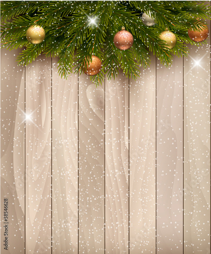 Christmas decoration on wooden background. Vector.