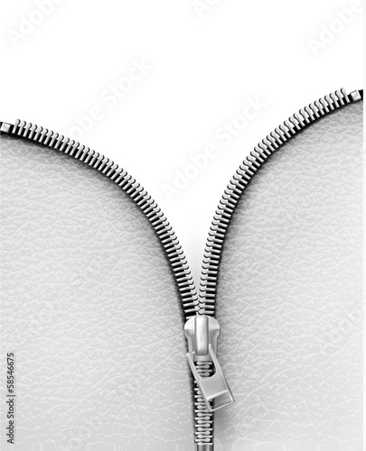White leather texture background with zipper. Vector illustratio