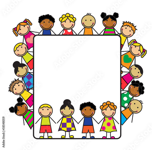 Cartoon kids and white poster