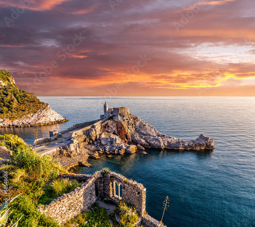 The old medieval castle in  Porto Venere at sunset